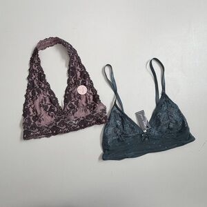 Forever 21 Wet Seal Bralettes Halter No Padding Lace Polka Dot Pink Purple Green